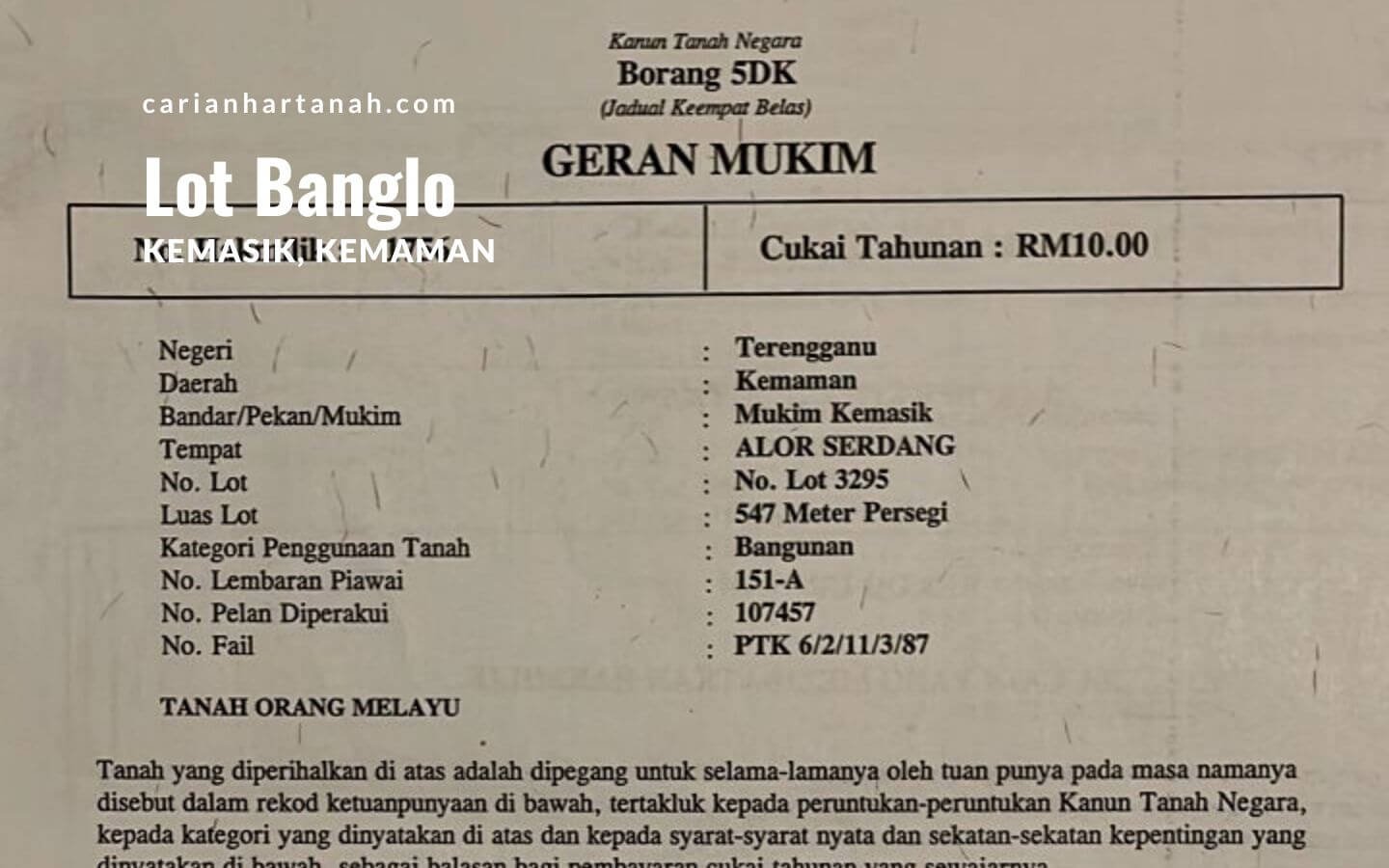 Lot Banglo Sarang Lang Kemasik 1